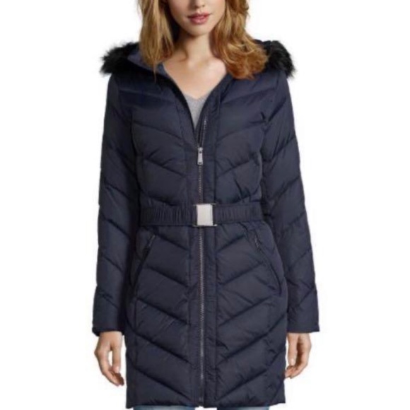 DKNY Plum Down Puffer Faux Fur Jacket Coat - Picture 5 of 13